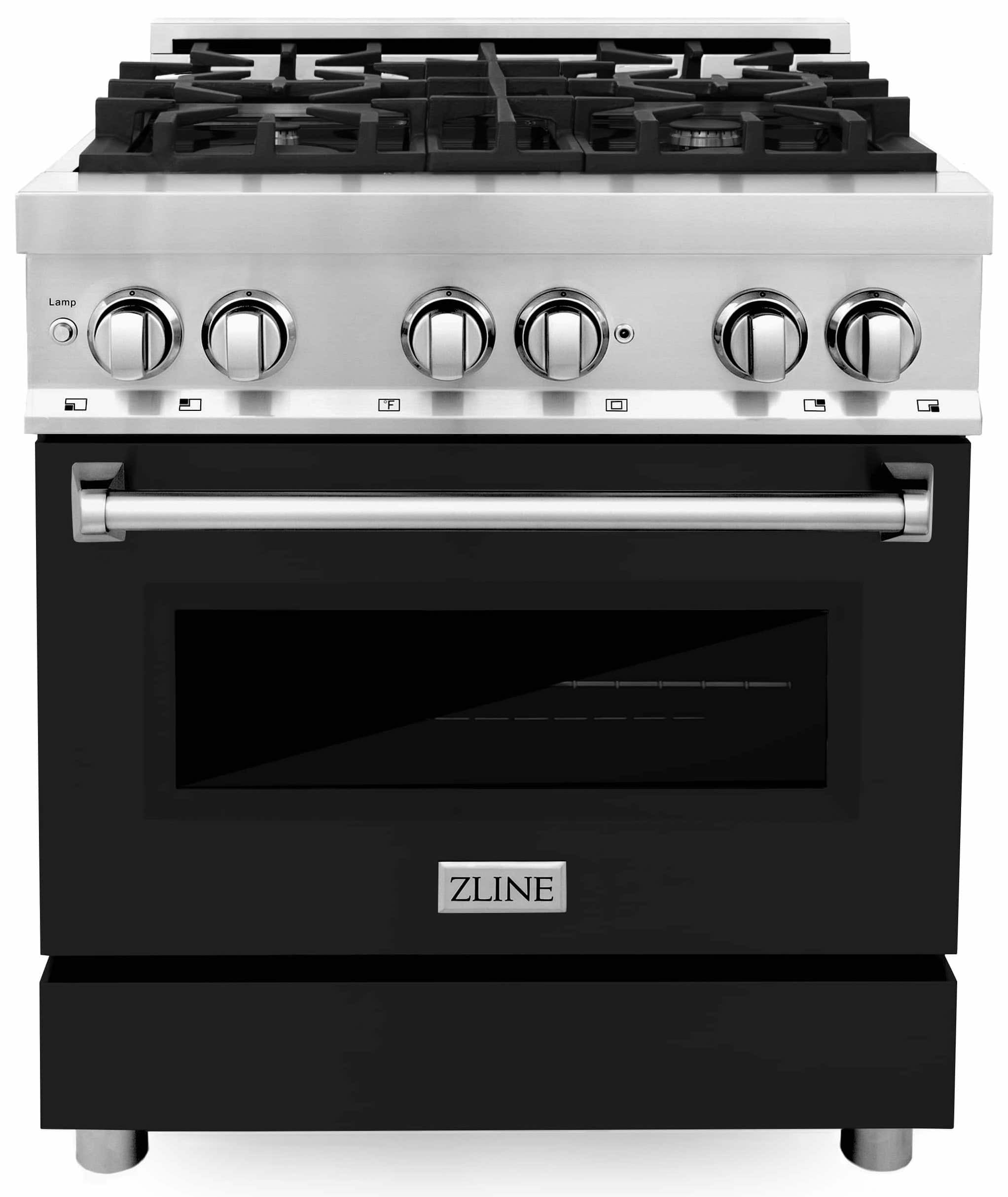 ZLINE 30Inch Professional Dual Fuel Range with Black Matte Door (RAB