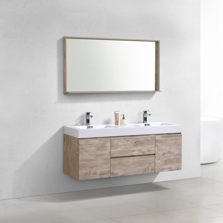 KubeBath Bliss 60" Double Sink Nature Wood Wall Mount Modern Bathroom