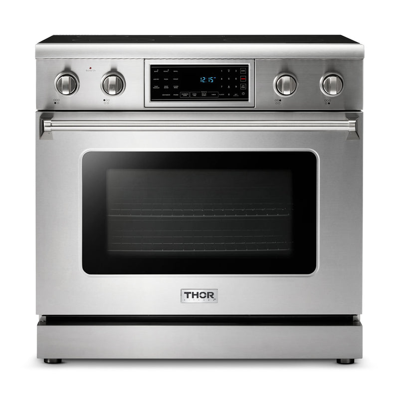 Thor Kitchen 2-Piece Appliance Package - 36-Inch Electric Range with Tilt Panel and Under Cabinet Hood in Stainless Steel