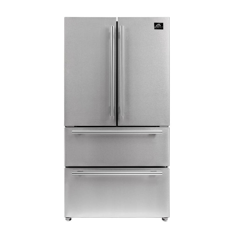 Forno 5-Piece Pro Appliance Package - 48-Inch Gas Range, Refrigerator, Wall Mount Hood, Microwave Drawer, & 3-Rack Dishwasher in Stainless Steel