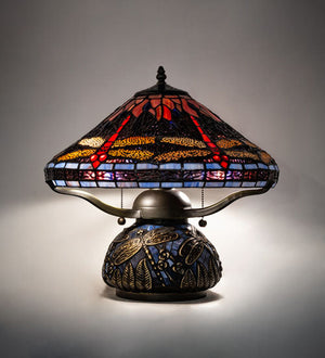 Meyda 16" High Tiffany Hanginghead Dragonfly Cone Table Lamp - 118749