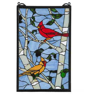 Meyda 13"W X 10"H Cardinals Morning Stained Glass Window '119436