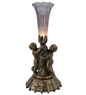 Meyda 12" High Purple Iridescent Pond Lily Twin Cherub Mini Lamp 12502
