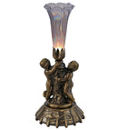 Meyda 12" High Purple Iridescent Pond Lily Twin Cherub Mini Lamp 12502