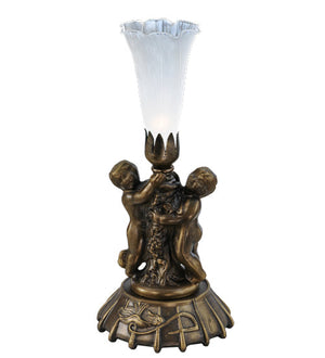 Meyda 12" High White Pond Lily Twin Cherub Mini Lamp 12989