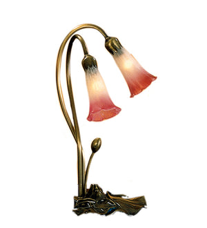 Meyda 16"H Pink/White Pond Lily 2 LT Accent Lamp '14170