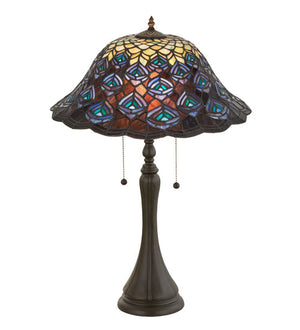 Meyda 22"H Tiffany Peacock Feather Table Lamp '14574