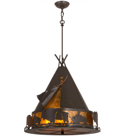 Meyda 24"W Teepee w/ Buffalo Pendant 15381
