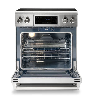 Thor Kitchen 6-Piece Appliance Package - 30-Inch Electric Range with Tilt Panel, French Door Refrigerator, Wall Mount Hood, Dishwasher, Microwave Drawer, & Wine Cooler in Stainless Steel
