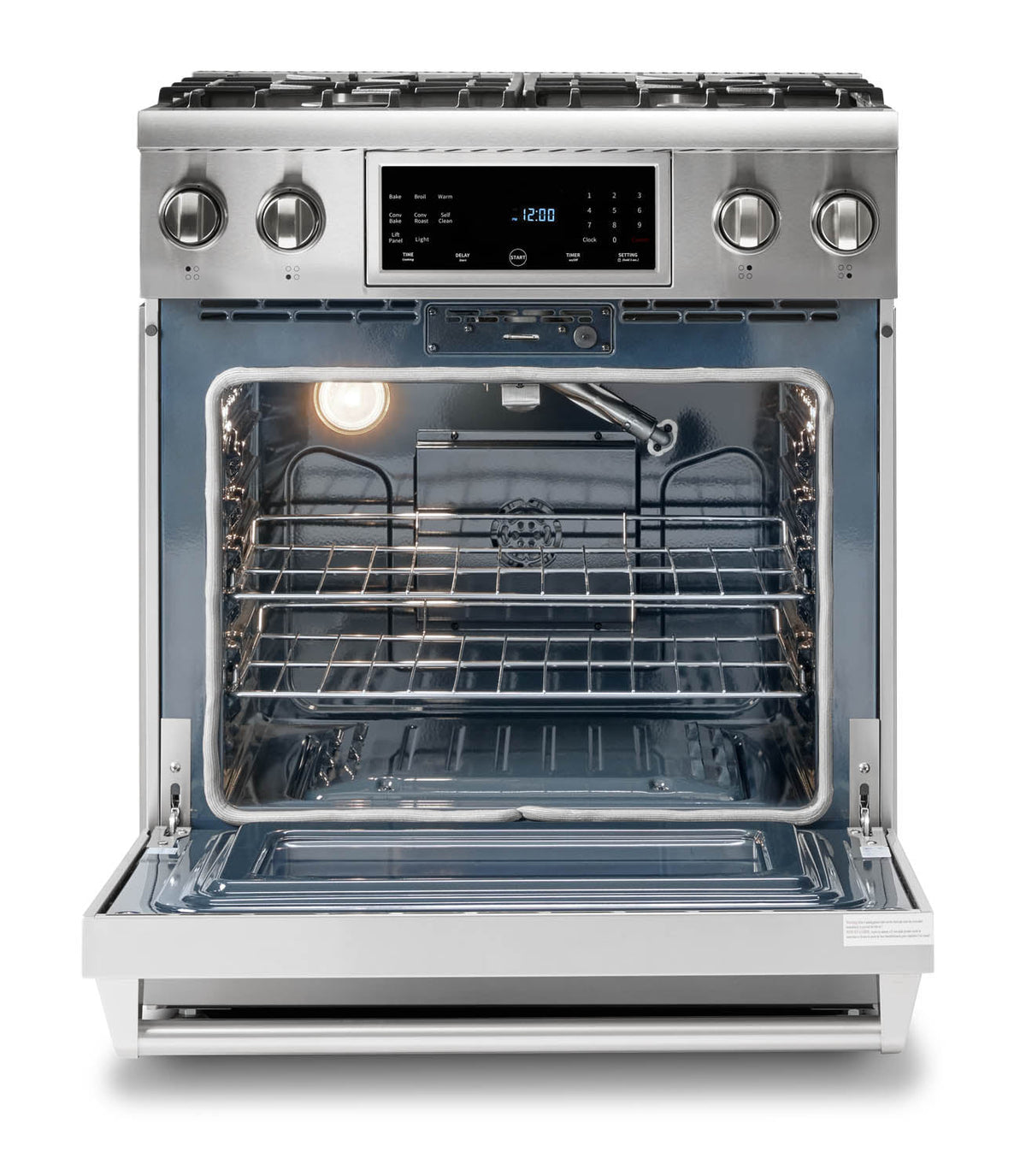 Thor Kitchen 5-Piece Appliance Package - 30-Inch Gas Range with Tilt Panel, Refrigerator with Water Dispenser, Wall Mount Hood, Dishwasher, & Wine Cooler in Stainless Steel