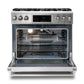 Thor Kitchen 5-Piece Appliance Package - 36-Inch Gas Range with Tilt Panel, French Door Refrigerator, Pro-Style Wall Mount Hood, Dishwasher, and Microwave Drawer in Stainless Steel