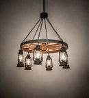 Meyda 40" Wide Miners Lantern Wagon Wheel 6 Light Chandelier '219573