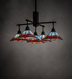 Meyda 36" Square Prairie Dragonfly 5 Light Chandelier 230380