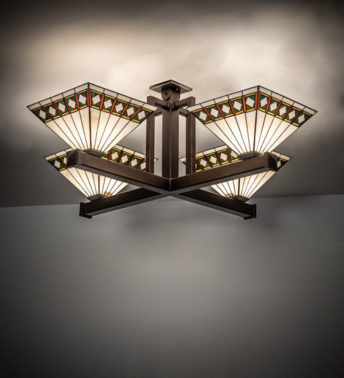 Meyda 47" Square Diamond Band Mission 4 Light Inverted Pendant 231845