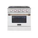 Kucht Signature 30-Inch Gas Range with Convection Oven in White with White Knobs & Gold Handle KNG301-W-GOLD