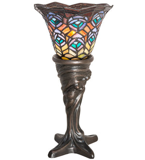Meyda 16" High Tiffany Peacock Feather Mini Lamp- 244875
