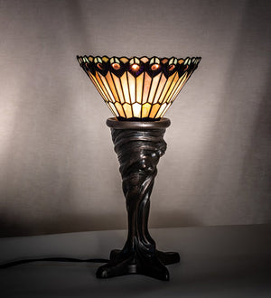 Meyda 15" High Tiffany Jeweled Peacock Mini Lamp- 244879