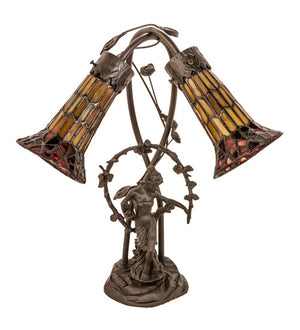 Meyda 17" High Stained Glass Pond Lily 2 Light Trellis Girl Accent Lamp - 251672