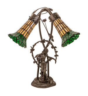 Meyda 17" High Stained Glass Pond Lily 2 Light Trellis Girl Accent Lamp - 251675