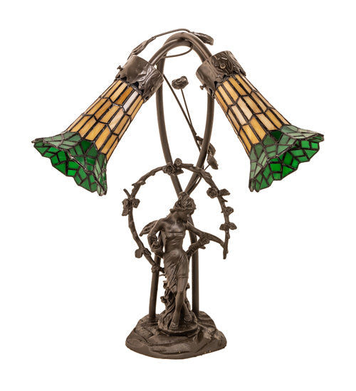 Meyda 17" High Stained Glass Pond Lily 2 Light Trellis Girl Accent Lamp - 251675