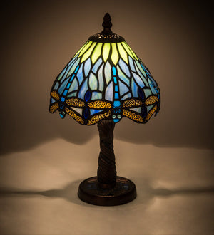 Meyda 12"H Tiffany Hanginghead Dragonfly W/Mosaic Base Mini Lamp - 26617