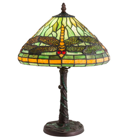 Meyda 16"H Tiffany Dragonfly w/ Twisted Fly Mosaic Base Accent Lamp - 27158