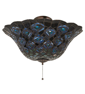 Meyda 16"W Tiffany Peacock Feather Flushmount 27435
