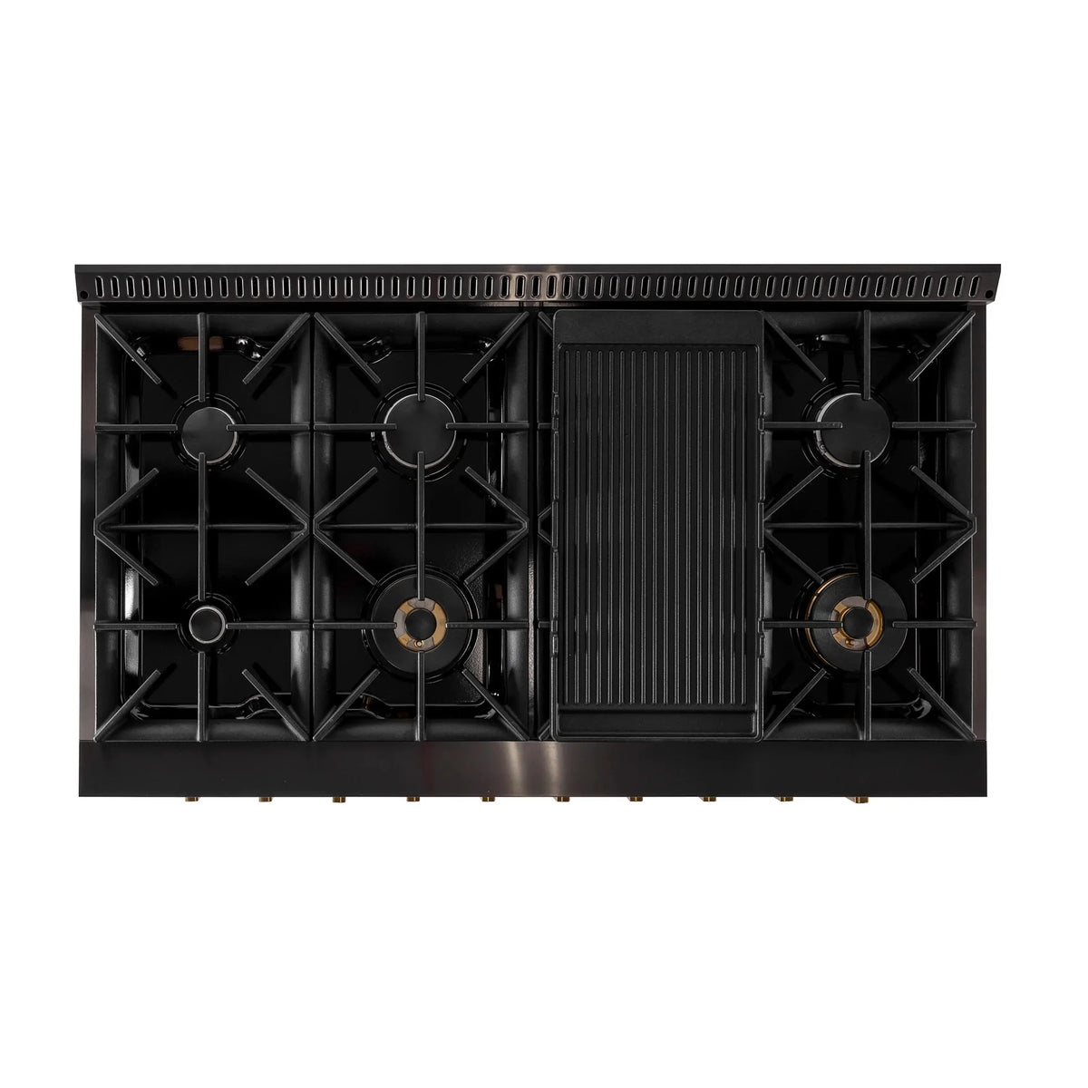 KUCHT Gemstone Professional 48-Inch 6.7 cu. ft. Natural Gas Range with Sealed Burners, Griddle/Grill and Two Ovens - One Convection - in Titanium Stainless Steel KEG483