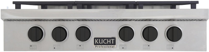 Kucht 36-Inch 6 Burner Gas Rangetop in Stainless Steel with Toxedo Black Knob (KFX369T-K)
