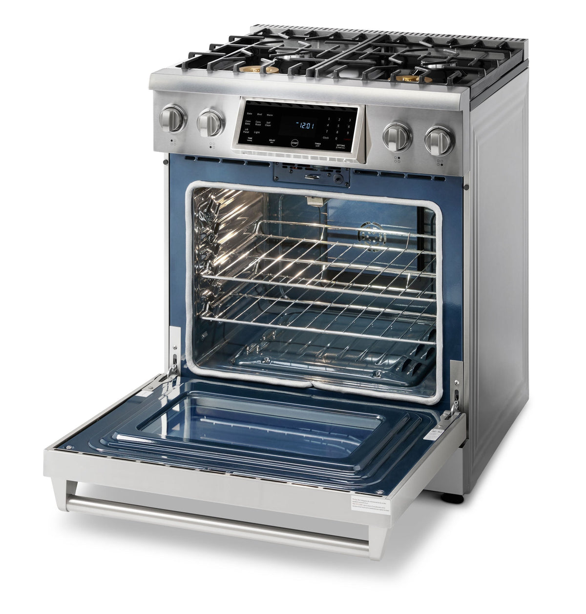 Thor Kitchen 6-Piece Appliance Package - 30-Inch Gas Range with Tilt Panel, Refrigerator with Water Dispenser, Wall Mount Hood, Dishwasher, Microwave Drawer, & Wine Cooler in Stainless Steel