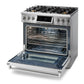 Thor Kitchen 4-Piece Appliance Package - 36-Inch Gas Range with Tilt Panel, Refrigerator with Water Dispenser, Pro-Style Wall Mount Hood, & Dishwasher in Stainless Steel
