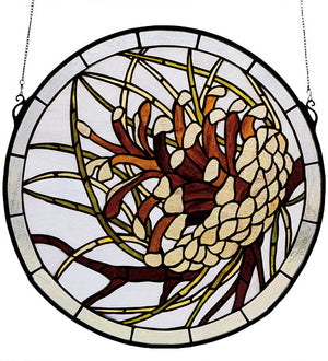 Meyda 17" Wide X 17" High Pinecone Stained Glass Window 30448