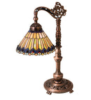 Meyda 19"H Tiffany Jeweled Peacock Bridge Arm Desk Lamp 32738