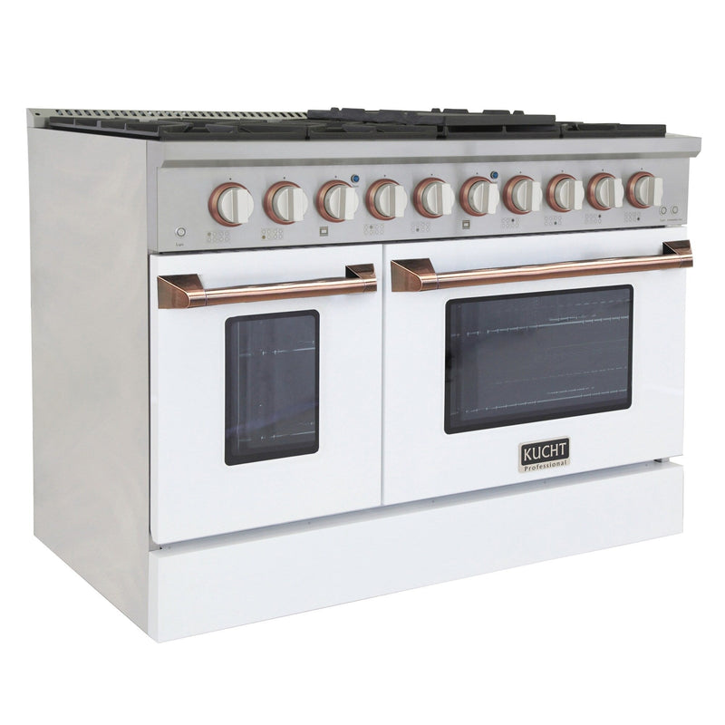 Kucht Signature 48-Inch Pro-Style Dual Fuel Range in Stainless Steel with White Oven Door & Gold (KDF482-W-GOLD)