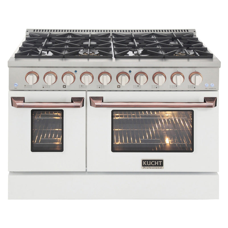 Kucht Signature 48-Inch Pro-Style Dual Fuel Range in Stainless Steel with White Oven Door & Gold (KDF482-W-GOLD)