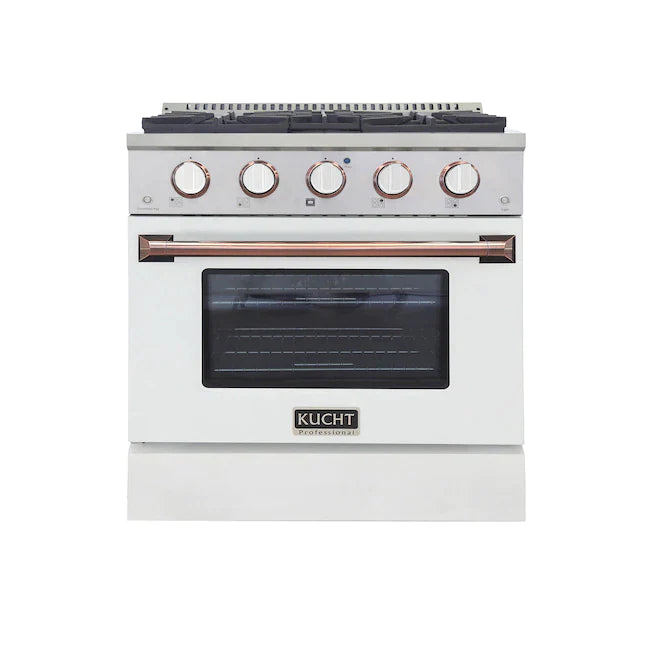 Kucht Signature 30" Pro-Style Dual Fuel Range in White Oven Door & Rose Gold (KDF302-W-ROSE)
