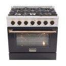 Kucht Signature 36-Inch Pro-Style Dual Fuel Range in Black Oven Door & Gold Accents KDF362-K-GOLD