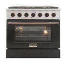 Kucht Signature 36-Inch Gas Range in Black with Black Knobs & Rose Gold Handle KNG361-K-ROSE