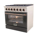 Kucht Signature 36-Inch Pro-Style Dual Fuel Range in Stainless Steel with Black Oven Door & Rose Gold Accents KDF362-K-ROSE