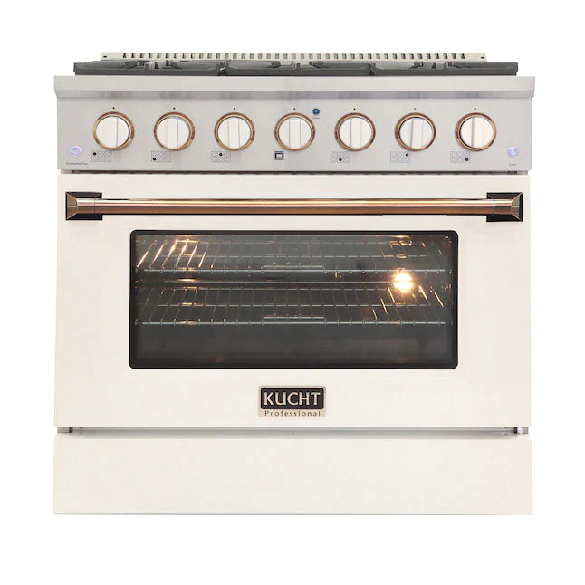 Kucht Series 36-Inch Pro-Style Dual Fuel Range in White Oven Door & Gold Accents (KDF362-W-GOLD)