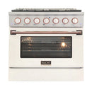 Kucht Signature 36-Inch Pro-Style Dual Fuel Range in White Oven Door & Rose Gold Accents KDF362-W-ROSE