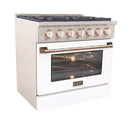 Kucht Signature 36-Inch Pro-Style Dual Fuel Range in White Oven Door & Rose Gold Accents KDF362-W-ROSE