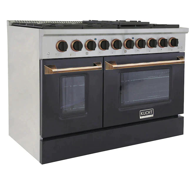 Kucht Signature 48" Pro-Style Dual Fuel Range in Black Oven Door & Gold KDF482-K-GOLD