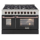 Kucht Signature 48-Inch Pro-Style Dual Fuel Range in Stainless Steel with Black Oven Door & Rose Gold KDF482-K-ROSE