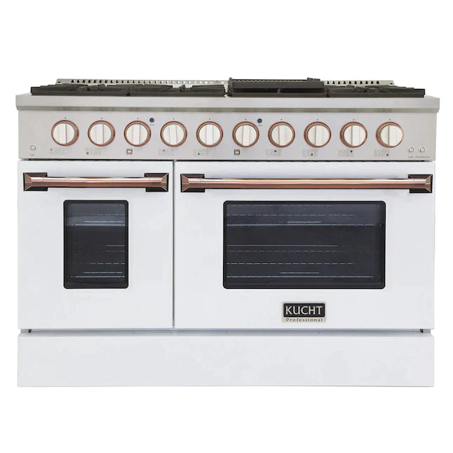 Kucht Signature 48-Inch Pro-Style Dual Fuel Range in Stainless Steel with White Oven Door & Rose Gold (KDF482-W-ROSE)