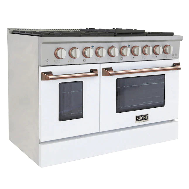 Kucht Signature 48-Inch Pro-Style Dual Fuel Range in Stainless Steel with White Oven Door & Rose Gold (KDF482-W-ROSE)