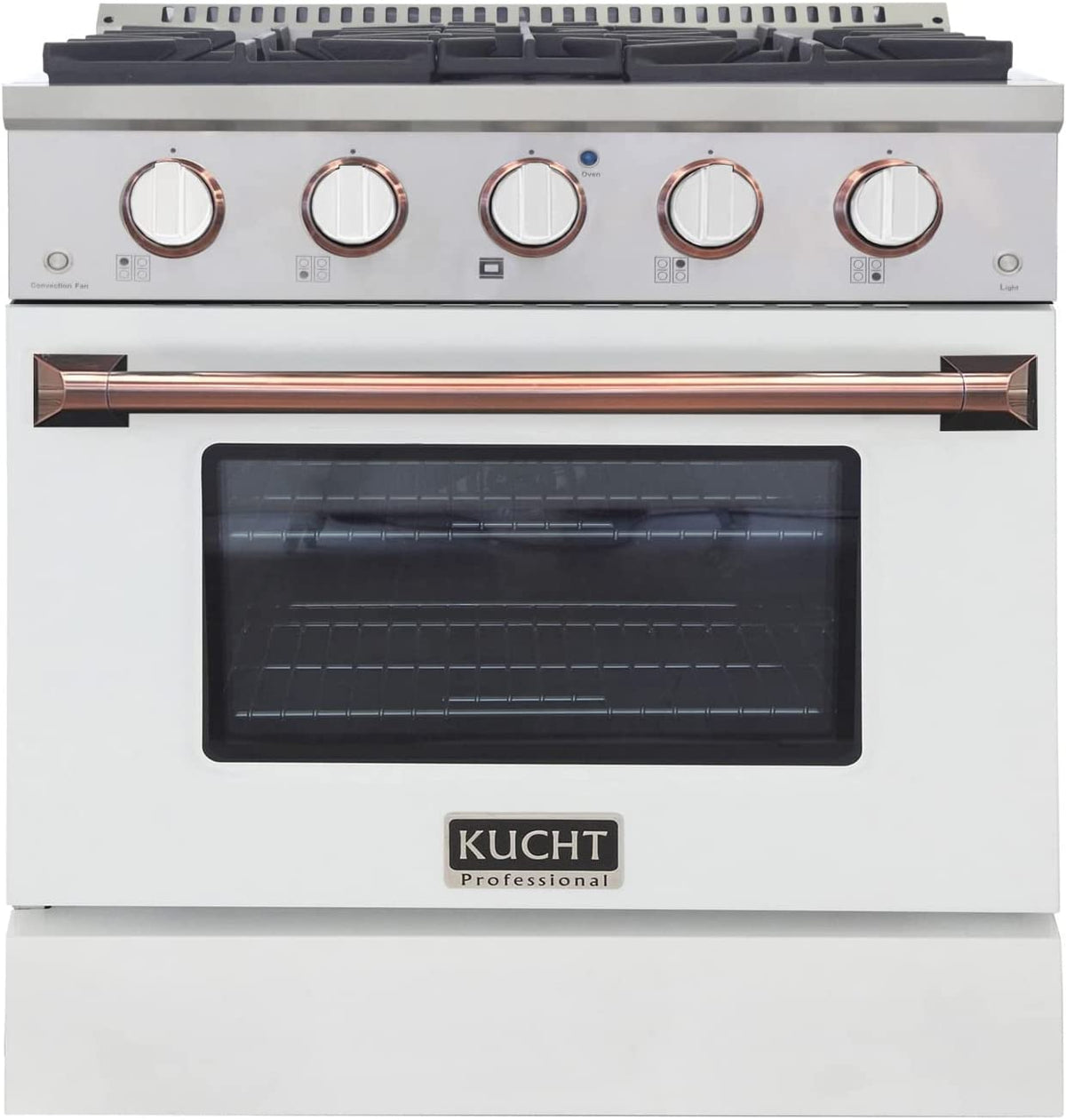 Kucht Signature 30" Gas Range in White with White Knobs & Rose Gold Handle KNG301-W-ROSE