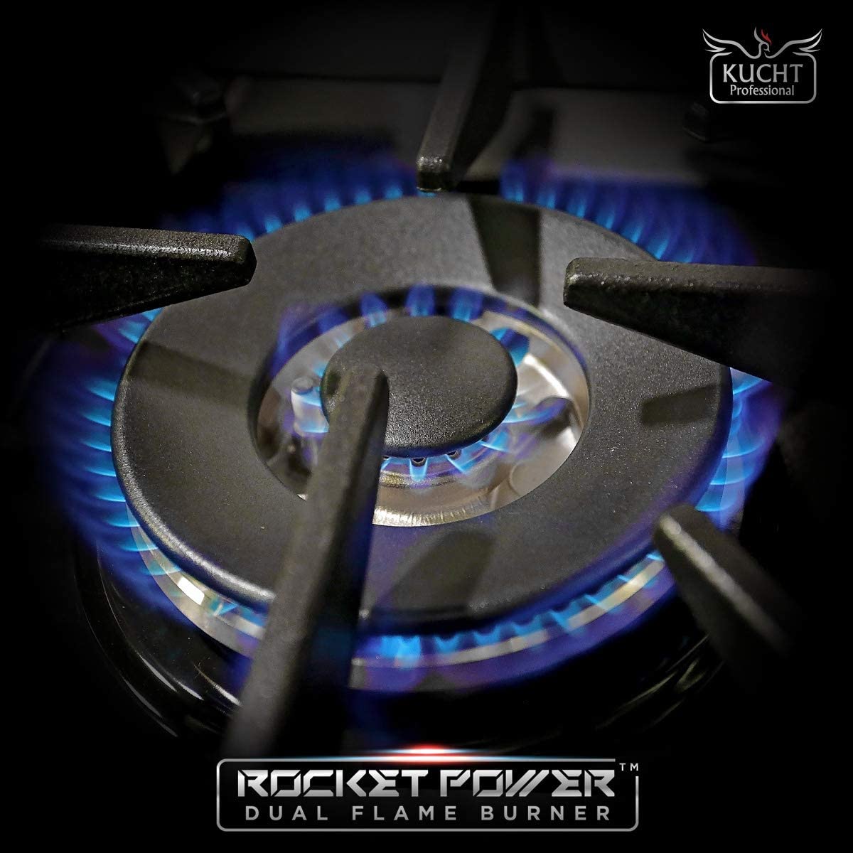 Kucht Signature 48-Inch 6.7 cu ft. Gas Range with Black Door and Rose Gold Accents KNG481-K-ROSE