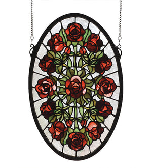 Meyda 11"W X 17"H Oval Rose Garden Stained Glass Window '66005