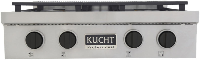 Kucht 30-Inch 4 Burner Gas Rangetop in Stainless Steel with Toxedo Black Knob (KFX309T-K)